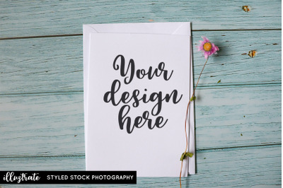 White Greeting Card Mockup | Dried Flowers Mockup | Styled Stock Photo