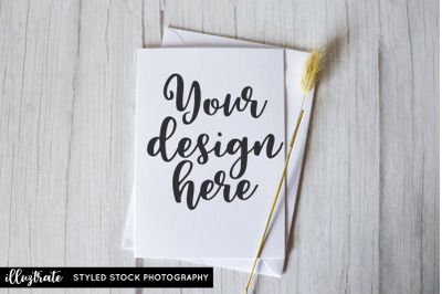 White Greeting Card Mockup | Dried Flowers Mockup | Styled Stock Photo