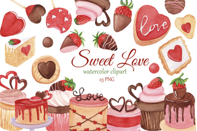 Sweet Love watercolor clipart, Valentines Day clip art