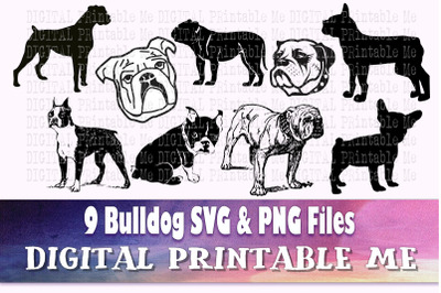 Bulldog SVG&2C; Dog Silhouette Bundle&2C; PNG&2C; 9 Images&2C; Puppy&2C; Doggo&2C; Clip