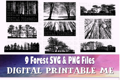 Forest Silhouette, Landscape SVG bundle, Woods PNG,  Clip Art Pack, 9