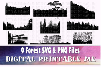 Forest Silhouette, Landscape SVG bundle, Woods PNG,  Clip Art Pack, 9