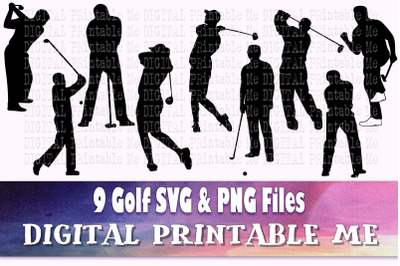 Golf svg bundle&2C; silhouette&2C; PNG&2C; clip art&2C; 9 Digital images&2C; sport ve