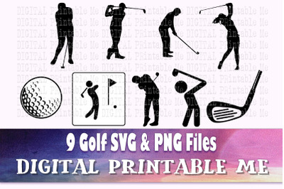 Golf svg bundle&2C; silhouette&2C; PNG&2C; clip art&2C; 9 Digital images&2C; sport ve