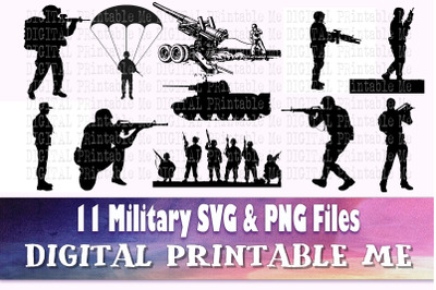 Military SVG&2C;  Army Silhouette bundle&2C; PNG&2C; clip art&2C; 11 Digital files