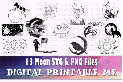 Moon svg&2C; silhouette bundle&2C; PNG&2C; clip art&2C; 10 Digital&2C; Crescent Moon&2C;