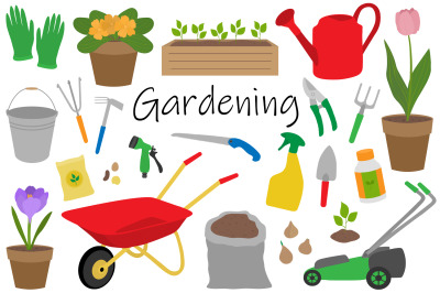 Gardening vector. Set garden tools. Elements of gardening.