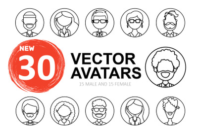 People avatars 30 line icons