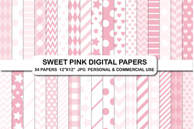 Sweet pink Valentines love hearts background digital papers