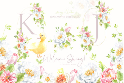Welcome Spring! Watercolor Easter Illustrations clipart