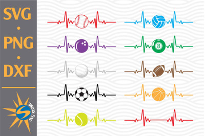 Sport Ball Heartbeat SVG, PNG, DXF Digital Files Include