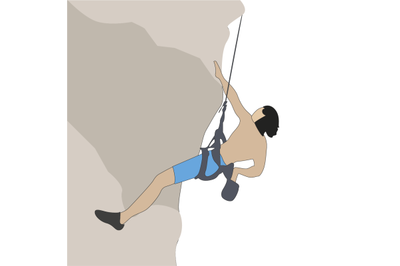 Climber man climb on rock with rope