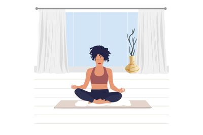 Woman meditating in room, breathing and meditation