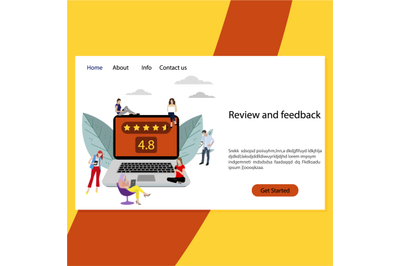 Review and feedback landing page. Vector service satisfaction applicat