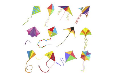 Flying kite set, colored kids toys in high sky, indian holiday