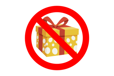 Ban gift symbol. No present to birthday, box forbidden