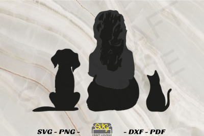 Girl with cat and dog silhouette | pets  | Digital Download template s