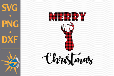 Merry Christmas Deer Head Plaid SVG&2C; PNG&2C; DXF Digital Files Include