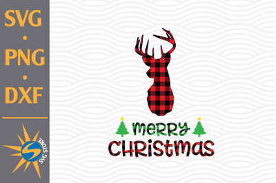 Merry Christmas Deer Head Plaid SVG&2C; PNG&2C; DXF Digital Files Include