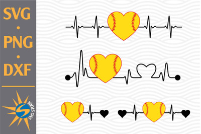 Heart Softball Heartbeat SVG&2C; PNG&2C; DXF Digital Files Include