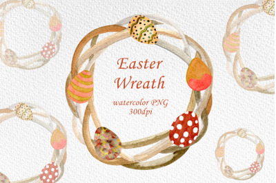 Watercolor Easter wreath with Easter eggs