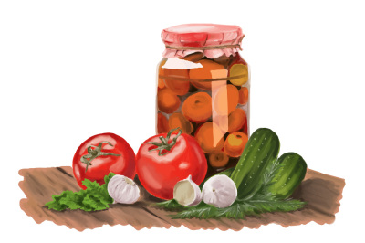 realistic jar pickle mix hand painting vector