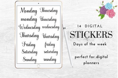 Handwritten Week Names&2C; GoodNotes Stickers&2C; Digital Bullet Journal Sti