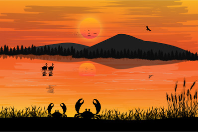 cute crab silhouette landscape