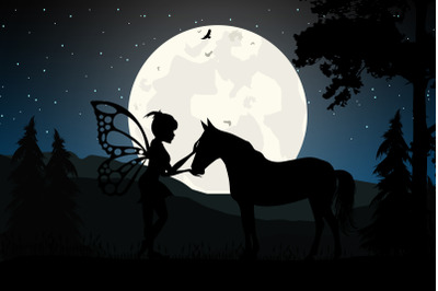 fairy and horse silhouette