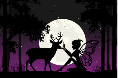 fairy and deer silhouette