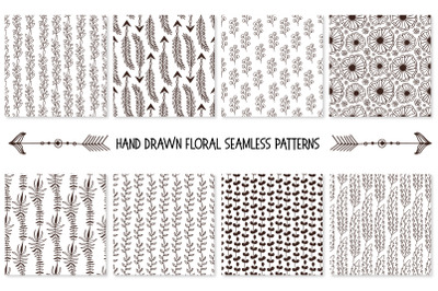 Rustic hand drawn floral patterns