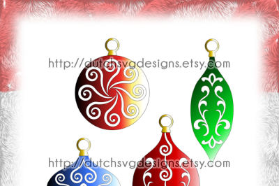 Christmas ornaments cutting files with swirls, in Jpg Png Studio3 SVG EPS DXF, for Cricut & Silhouette, balls bulb, xmas tree decoration