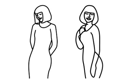 Minimalism hand drawn female vector portraits in modern abstract one l