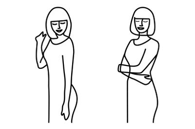 Minimalism hand drawn female vector portraits in modern abstract one l