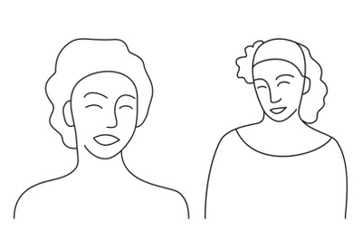 Minimalism hand drawn female vector portraits in modern abstract one l