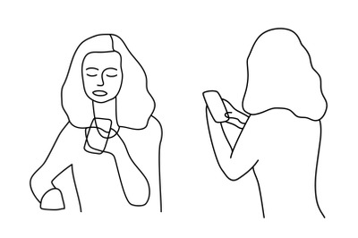 Minimalism hand drawn female vector portraits in modern abstract one l