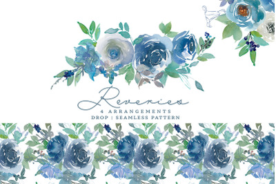 Watercolor Romantic Sky Blue Flowers Collection