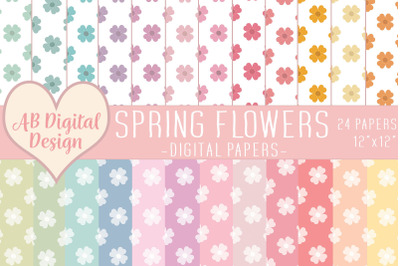 Spring Flowers Digital Paper, Scrapbooking, Pastel Floral Seamless