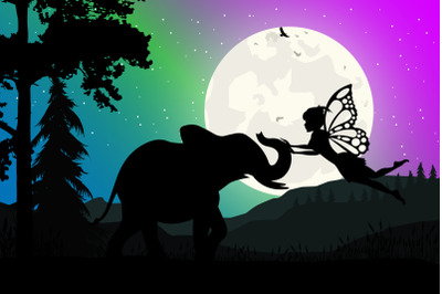 fairy and elephant silhouette