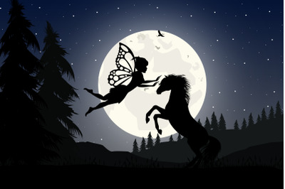 fairy and horse silhouette