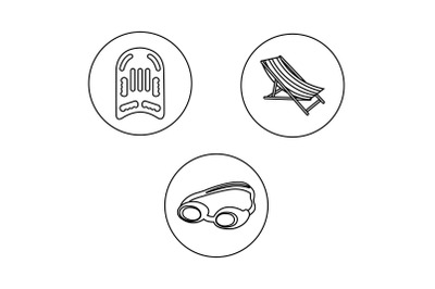 Sun Lounger Outline Vector Icon Bundle