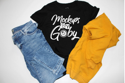 Black T-shirt Mockups, Jeans Template, Rolled Sleeve, Shirt Mock Up, B