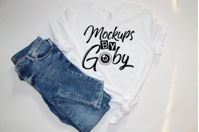 White&nbsp;T-shirt Mockups, Jeans Template, Rolled Sleeve, Shirt Mock Up, B