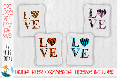 Valentines heart SVG. Love animal print DXF, JPEG, PNG files.
