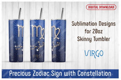 Virgo. Zodiac Sign with Constellation 20oz SKINNY TUMBLER.