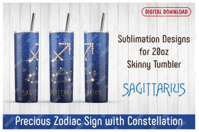 Sagittarius Zodiac Sign with Constellation 20oz SKINNY TUMBLER.