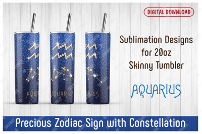 Aquarius. Zodiac Sign with Constellation 20oz SKINNY TUMBLER.