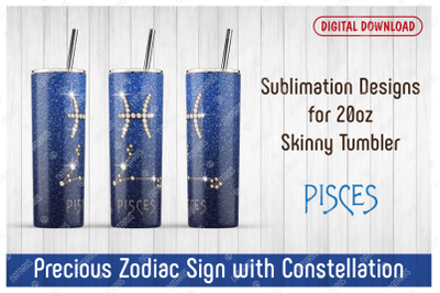 Pisces. Zodiac Sign with Constellation 20oz SKINNY TUMBLER.