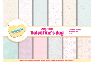 Valentines day watercolor digital paper