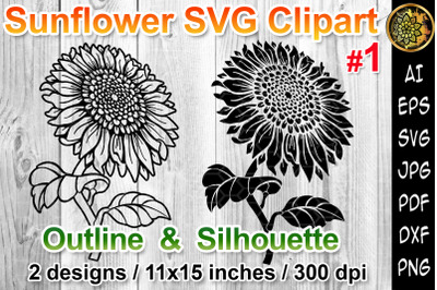 Sunflower SVG 2 Versions in 1, Silhouette &amp; Outline V.1